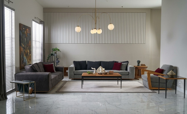 Sofy tapicerowane Kompletny zestaw kanap Sofa Sofa materiałowa Szara Zestaw 4 sztuki Nowość