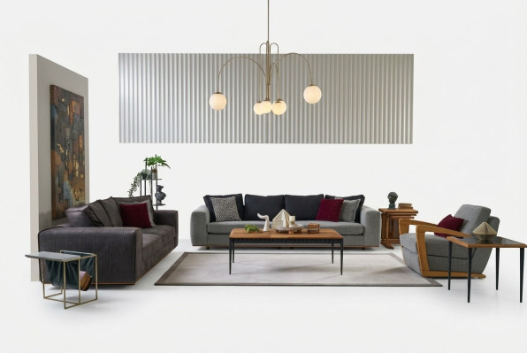 Sofy tapicerowane Kompletny zestaw kanap Sofa Sofa materiałowa Szara Zestaw 4 sztuki Nowość