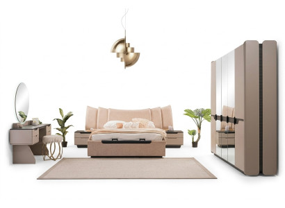 Podwójne łóżko Kompletne łóżko Sypialnia Modern Beige Zestaw 6szt Szafa