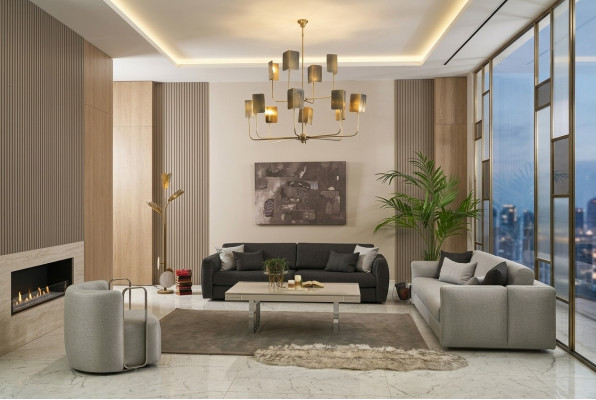 Zestaw kanapowy kompletna sofa materiałowa sofa tapicerowana szara komplet 3 sztuki nowa