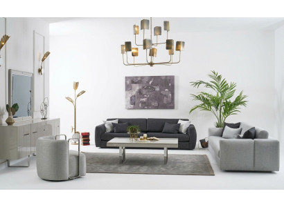 Zestaw kanapowy kompletna sofa materiałowa sofa tapicerowana szara komplet 3 sztuki nowa
