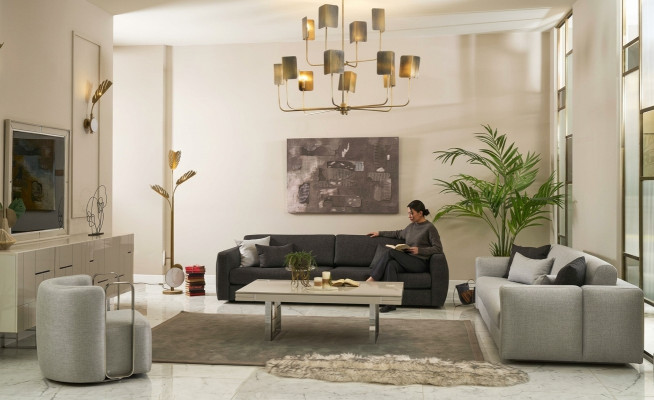 Zestaw sofowy sofa materiałowa kompletna sofa tapicerowana szara komplet 4 sztuki nowa