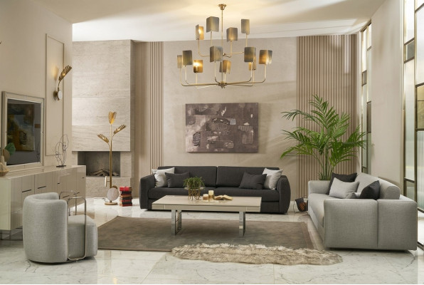 Zestaw sofowy sofa materiałowa kompletna sofa tapicerowana szara komplet 4 sztuki nowa