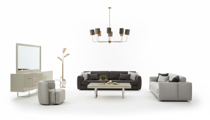 Zestaw sofowy sofa materiałowa kompletna sofa tapicerowana szara komplet 4 sztuki nowa