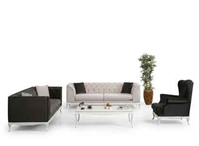 Chesterfield Kompletna Sofa Tkaninowa Sofy Tapicerowane Zestaw 4szt Czarny