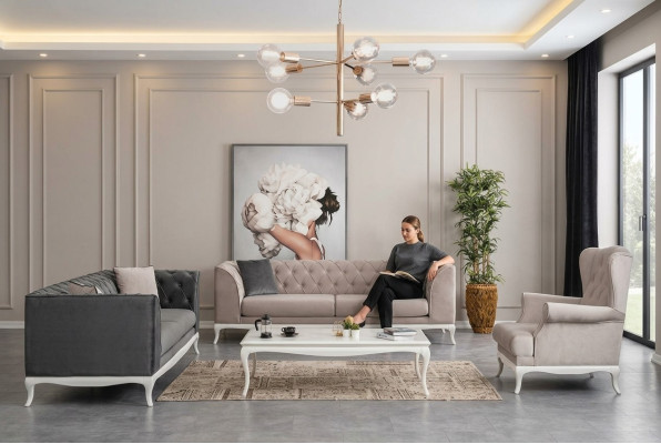 Kompletny zestaw sof tapicerowanych Chesterfield 3-częściowa sofa materiałowa Czarny