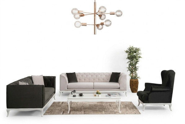 Kompletny zestaw sof tapicerowanych Chesterfield 3-częściowa sofa materiałowa Czarny