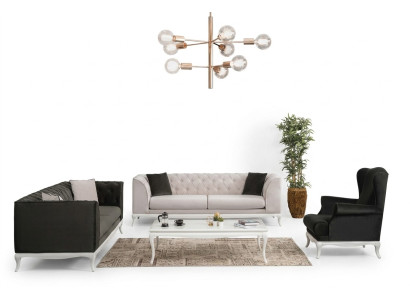 Kompletny zestaw sof tapicerowanych Chesterfield 3-częściowa sofa materiałowa Czarny