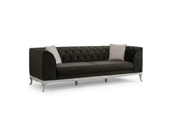 Pokój dzienny Trzyosobowa kanapa Chesterfield Sofa 3 miejsce do siedzenia Czarny materiał Sofa materiałowa