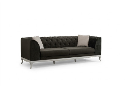 Pokój dzienny Trzyosobowa kanapa Chesterfield Sofa 3 miejsce do siedzenia Czarny materiał Sofa materiałowa