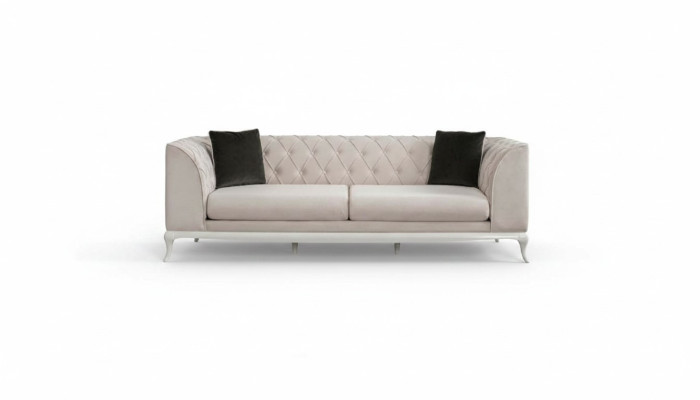Sofa materiałowa do salonu Trzyosobowa kanapa Chesterfield Sofa 3 miejsce do siedzenia Beżowy materiał