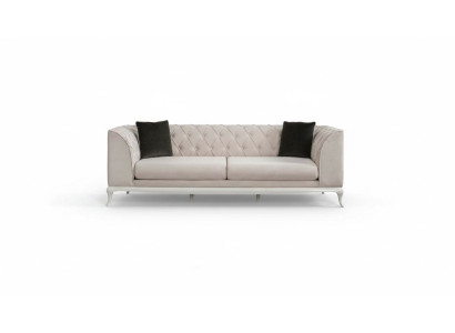 Sofa materiałowa do salonu Trzyosobowa kanapa Chesterfield Sofa 3 miejsce do siedzenia Beżowy materiał