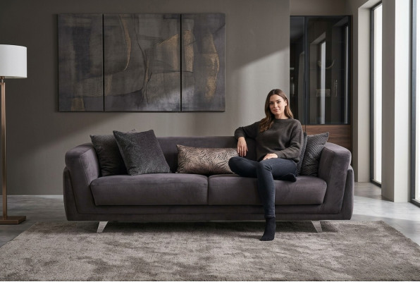 Sofa trzyosobowa rozkładana 3 miejsce do siedzenia szara materiałowa sofa tapicerowana projekt sofy
