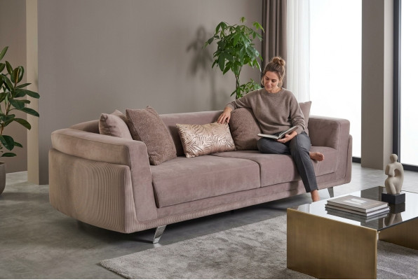 Sofa trzyosobowa z funkcją spania sofa 3 miejsce do siedzenia Sofa materiałowa w kolorze beżowym