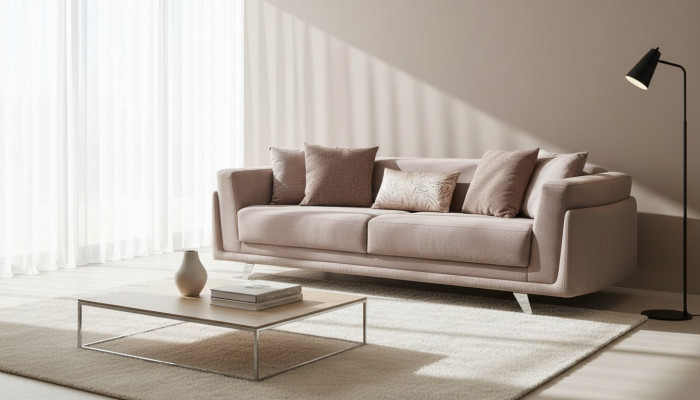 Designerska Sofa Tkaninowa Sofa Trzyosobowa Sofa 3 Siedziba Sofa Tapicerowana Materiałem Beżowym