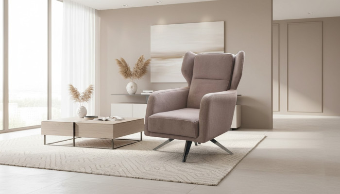 Luksusowy Fotel Single Seater Material Living Room Design Beżowa Podkładka miejsce siedzące