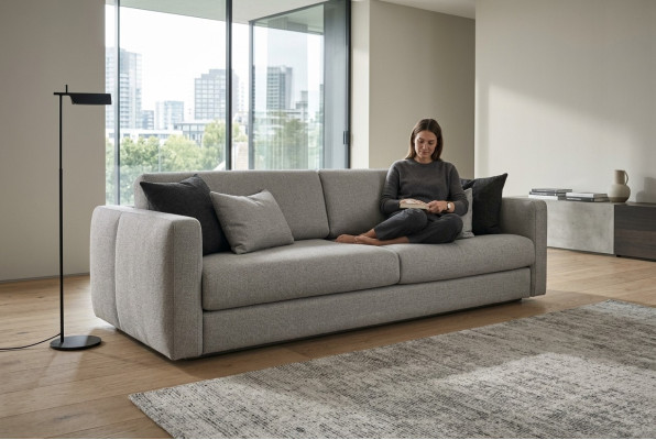Kanapa Sofa tapicerowana sofa trzyosobowa 3 miejsce siedzące z szarego materiału, materiałowa sofa projekt