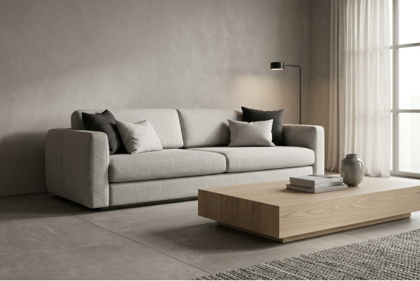 Kanapa Sofa tapicerowana sofa trzyosobowa 3 miejsce siedzące z szarego materiału, materiałowa sofa projekt