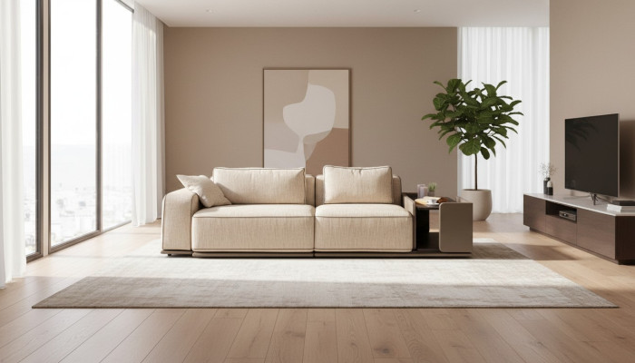 Sofa rozkładana trzyosobowa 3 miejsce siedzące beżowa sofa materiałowa sofa tapicerowana Tabela
