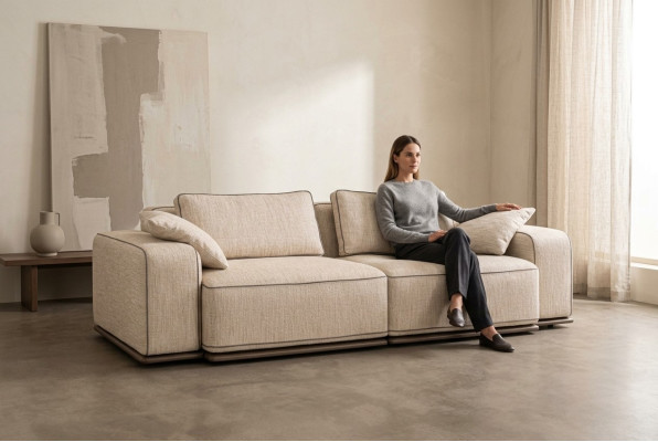 Kanapa Sofa Nowoczesna Trzyosobowa 3 Siedziba Beżowa Sofa Materiałowa Sofa Tapicerowana