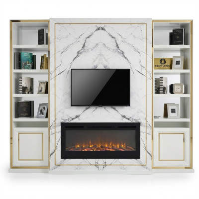 Jednostka ścienna RTV Szafka pod TV Biały Luxury Gold Vittinen Drewno Modern