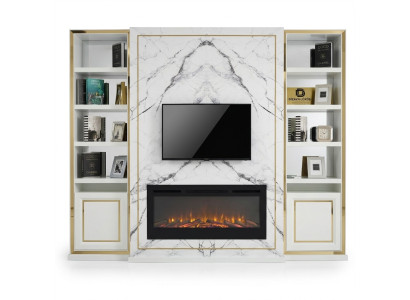 Jednostka ścienna RTV Szafka pod TV Biały Luxury Gold Vittinen Drewno Modern