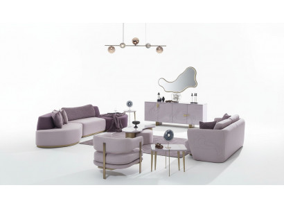 Żywy krajobraz Zestaw sofowy Duża różowa sofa materiałowa Nowoczesny zestaw Sofa 5-częściowa