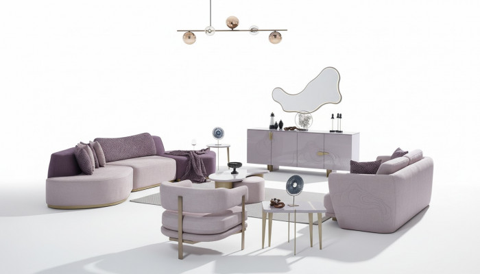 Sofy materiałowe Zestaw sofowy Duży Żywy krajobraz Różowy Zestaw Sofa 3-częściowa Modern