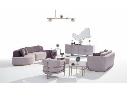Sofy materiałowe Zestaw sofowy Duży Żywy krajobraz Różowy Zestaw Sofa 3-częściowa Modern