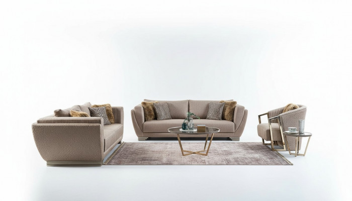 Sofy materiałowe Zestaw sofowy Sofa tapicerowana trzyosobowa brązowa komplet 3-częściowy nowoczesny