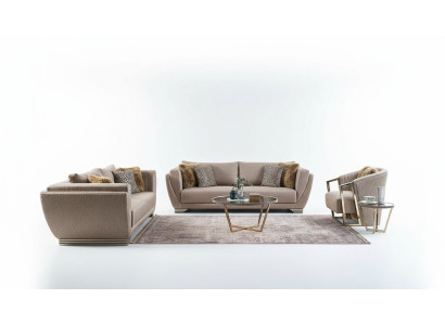 Sofy materiałowe Zestaw sofowy Sofa tapicerowana trzyosobowa brązowa komplet 3-częściowy nowoczesny