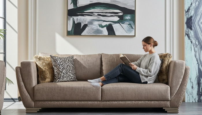 Luksusowa trzyosobowa kanapa rozkładana 3 miejsce do siedzenia brązowa materiałowa sofa tapicerowana