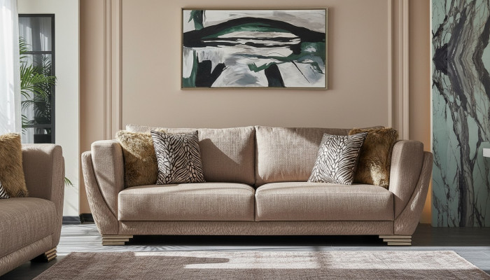 Luksusowa trzyosobowa kanapa rozkładana 3 miejsce do siedzenia brązowa materiałowa sofa tapicerowana