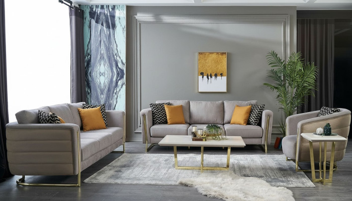 Zestaw kanapowy sofa materiałowa Zestaw sofowy sofa tapicerowana szary nowoczesny komplet 3 sztuki