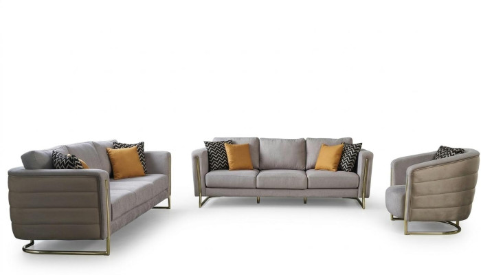 Zestaw kanapowy sofa materiałowa Zestaw sofowy sofa tapicerowana szary nowoczesny komplet 3 sztuki