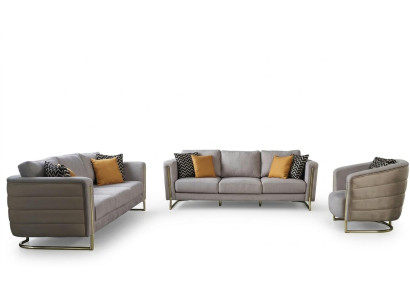 Zestaw kanapowy sofa materiałowa Zestaw sofowy sofa tapicerowana szary nowoczesny komplet 3 sztuki