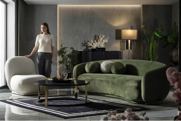 Ustawić sofę materiałową Zestaw sofowy sofa tapicerowana nowoczesny zestaw 2 sztuki zielona sofa