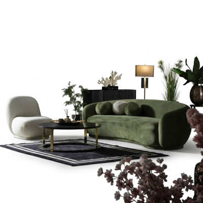 Ustawić sofę materiałową Zestaw sofowy sofa tapicerowana nowoczesny zestaw 2 sztuki zielona sofa