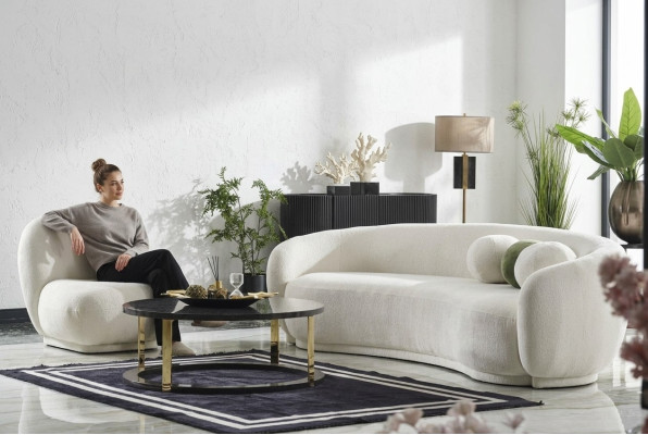 Zestaw sofowy Ustawić sofę materiałową Biała sofa tapicerowana nowoczesny komplet sofa 2-częściowa