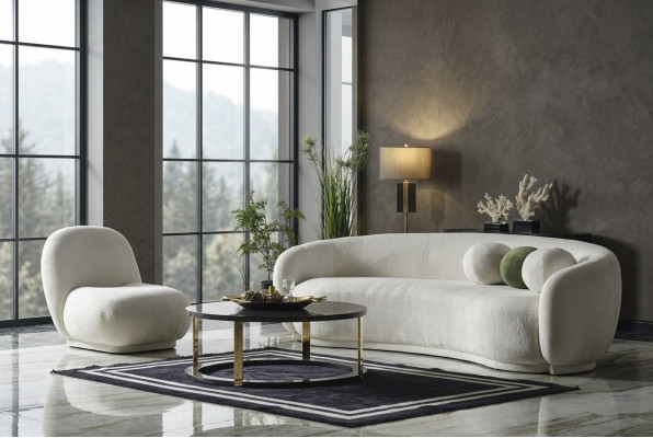 Zestaw sofowy Ustawić sofę materiałową Biała sofa tapicerowana nowoczesny komplet sofa 2-częściowa