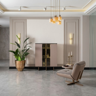 Szafka barowa Grupa Gablota Fotel Drewno Beż Szafa salon 2-częściowa