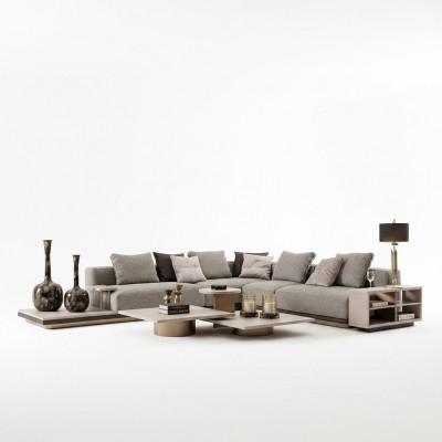Narożnikowa kanapa L form Żywy krajobraz Sofa tapicerowana Sofa materiałowa Szara Nowoczesna Sofa