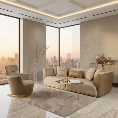 Zestaw sofowy trzyosobowa sofa materiałowa Fotel beżowa sofa tapicerowana komplet sof