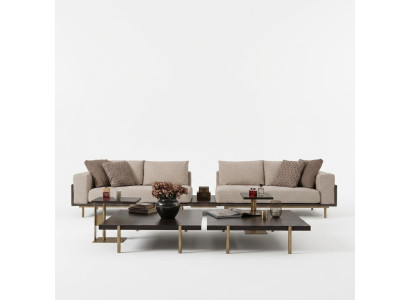 Pokój dzienny Grupa sofa Stoliki do kawy Sofa materiałowa 4-częściowa beż Drewno Modern