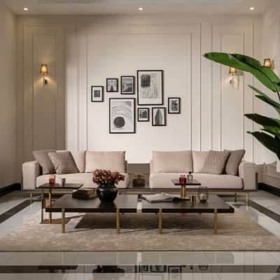 Sofa czteroosobowa 4 miejsce do siedzenia Sofa tapicerowana Sofa materiałowa Beżowa Nowoczesna Tabela Nowość