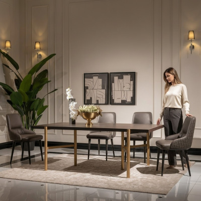 Stół obiadowy do jadalni Tabela jadalnia Drewno Brown Modern Gold Design
