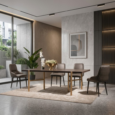 Stół obiadowy do jadalni Tabela jadalnia Drewno Brown Modern Gold Design