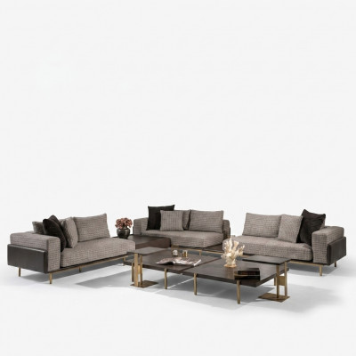 Salon Ustawić sofę Stoliki do kawy Sofa materiałowa 5-częściowa szara Zestaw Drewno
