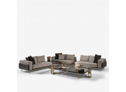 Salon Ustawić sofę Stoliki do kawy Sofa materiałowa 5-częściowa szara Zestaw Drewno