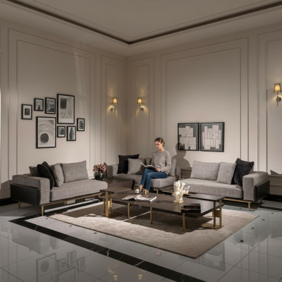 Narożnikowa kanapa L forma Zestaw narożny Duża sofa Sofa tapicerowana szara Sofa materiałowa Nowość